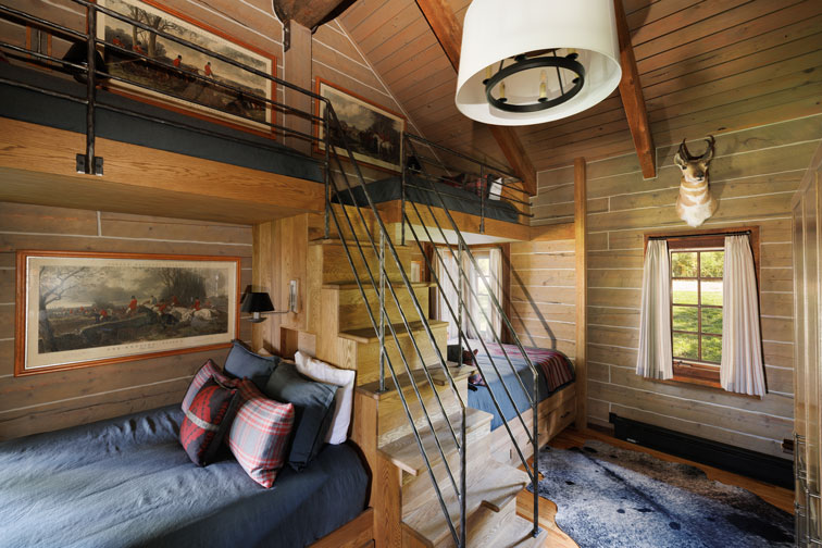 The interior of a family cabin at The Home Ranch in Colorado.