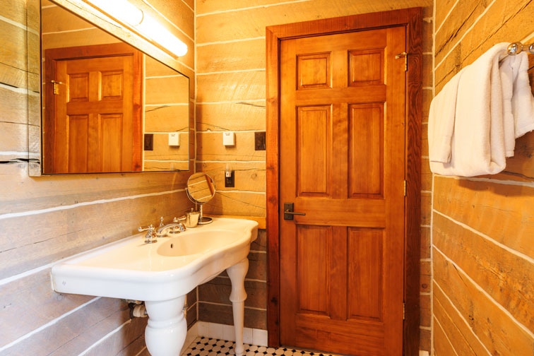 The bathroom amenities of a family cabin at The Home Ranch in Colorado.