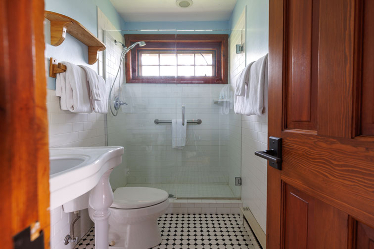 Bathroom amenities of a guest cabin at The Home Ranch in Colorado.