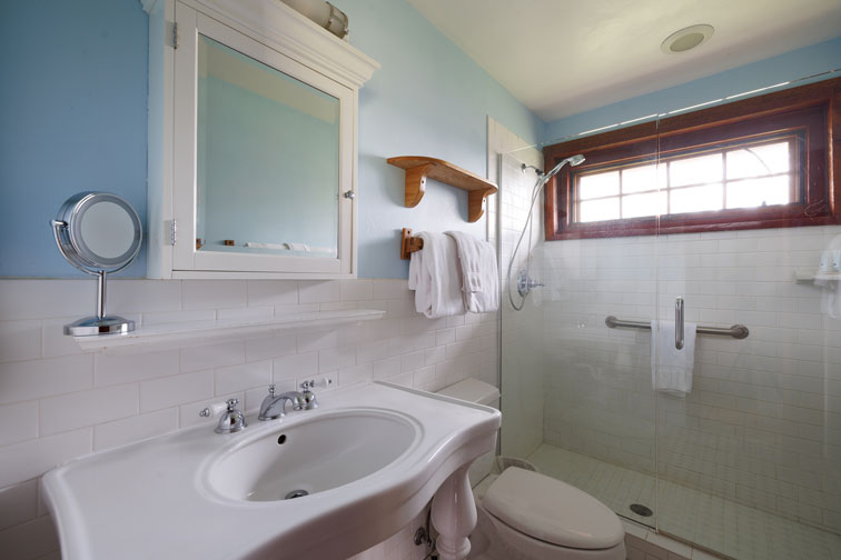 Bathroom amenities of a guest cabin at The Home Ranch in Colorado.