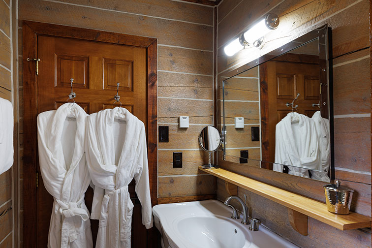 Bathroom amenities of the cozy guest cabin at The Home Ranch.