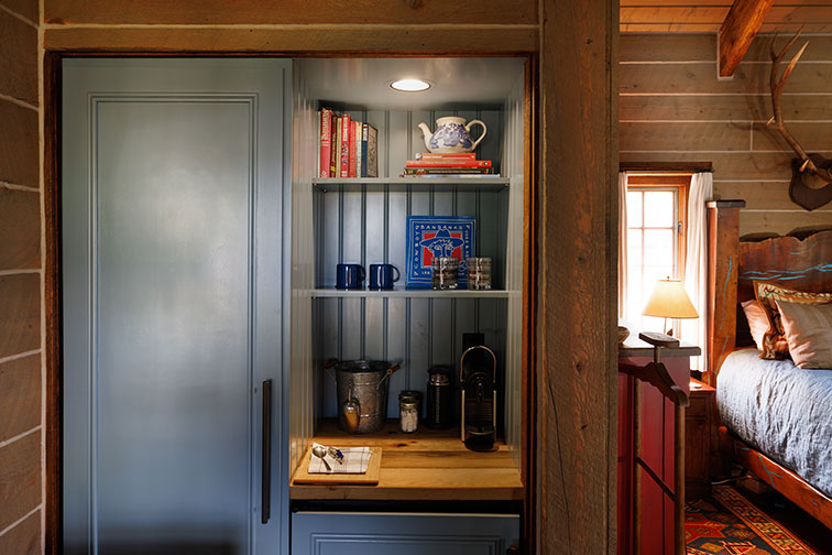 Interior of a cozy guest cabin at The Home Ranch.