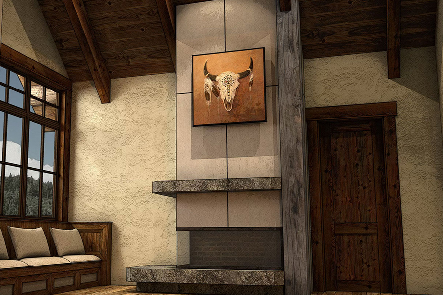 The fireplace of The Lodge, a two-room suite at The Home Ranch in Colorado.