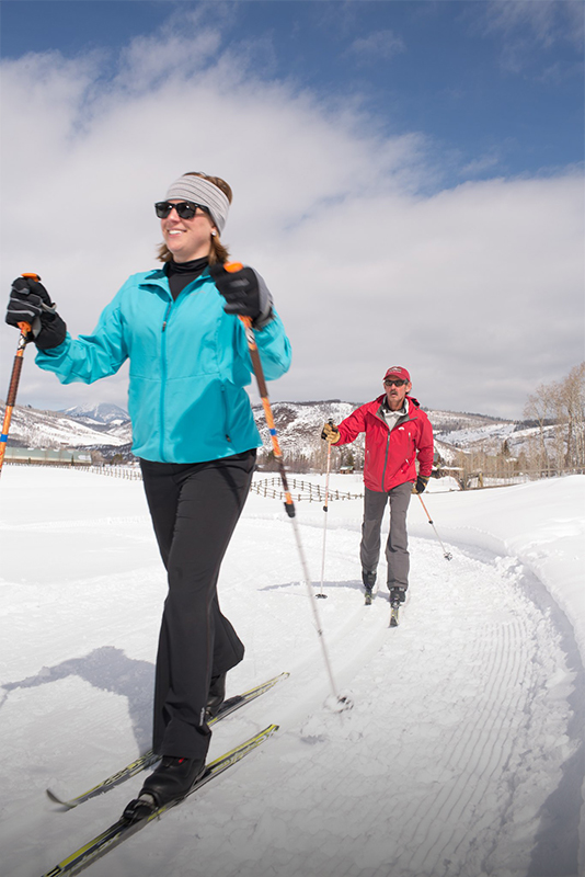 Cross country skiers at The Home Ranch in Clark, Colorado.