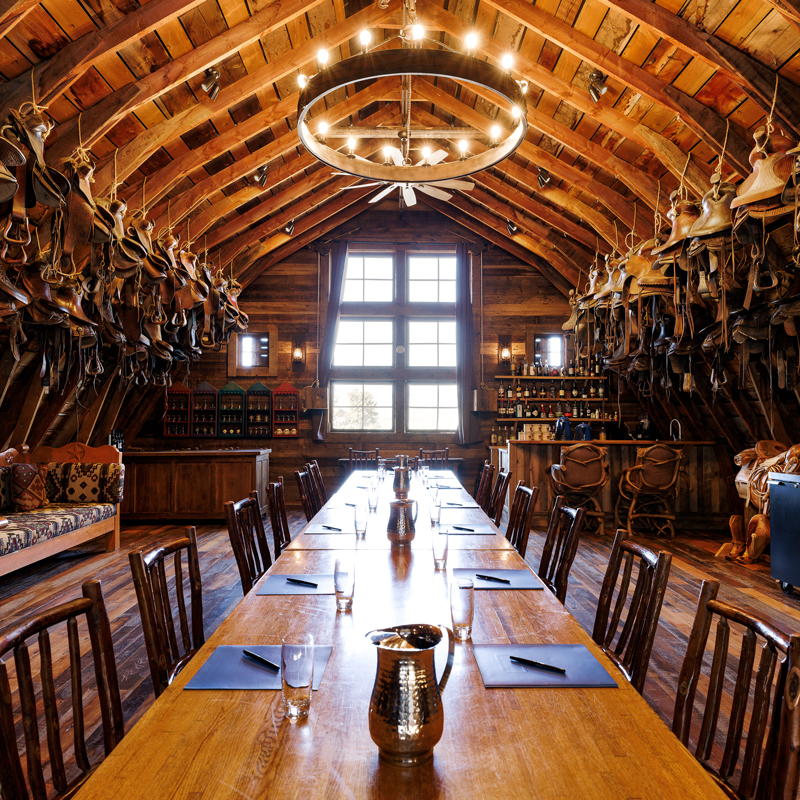 The Great Hall inside the Lodge at The Home Ranch has multiple dining experience offerings.