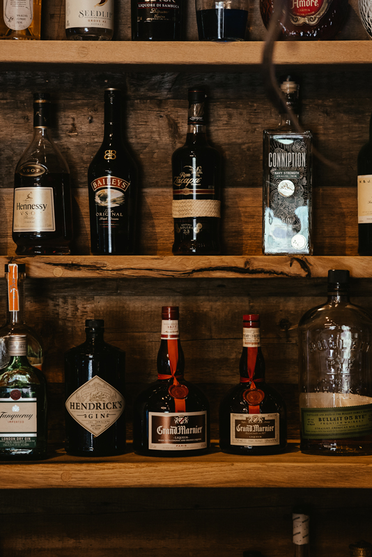 Upscale liquor shelves at The Home Ranch in Colorado.