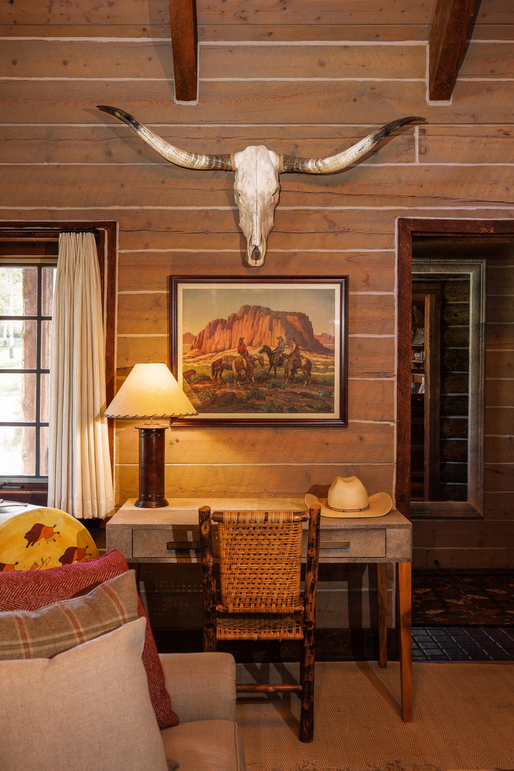 A cozy upscale guest cabin at The Home Ranch in Colorado.