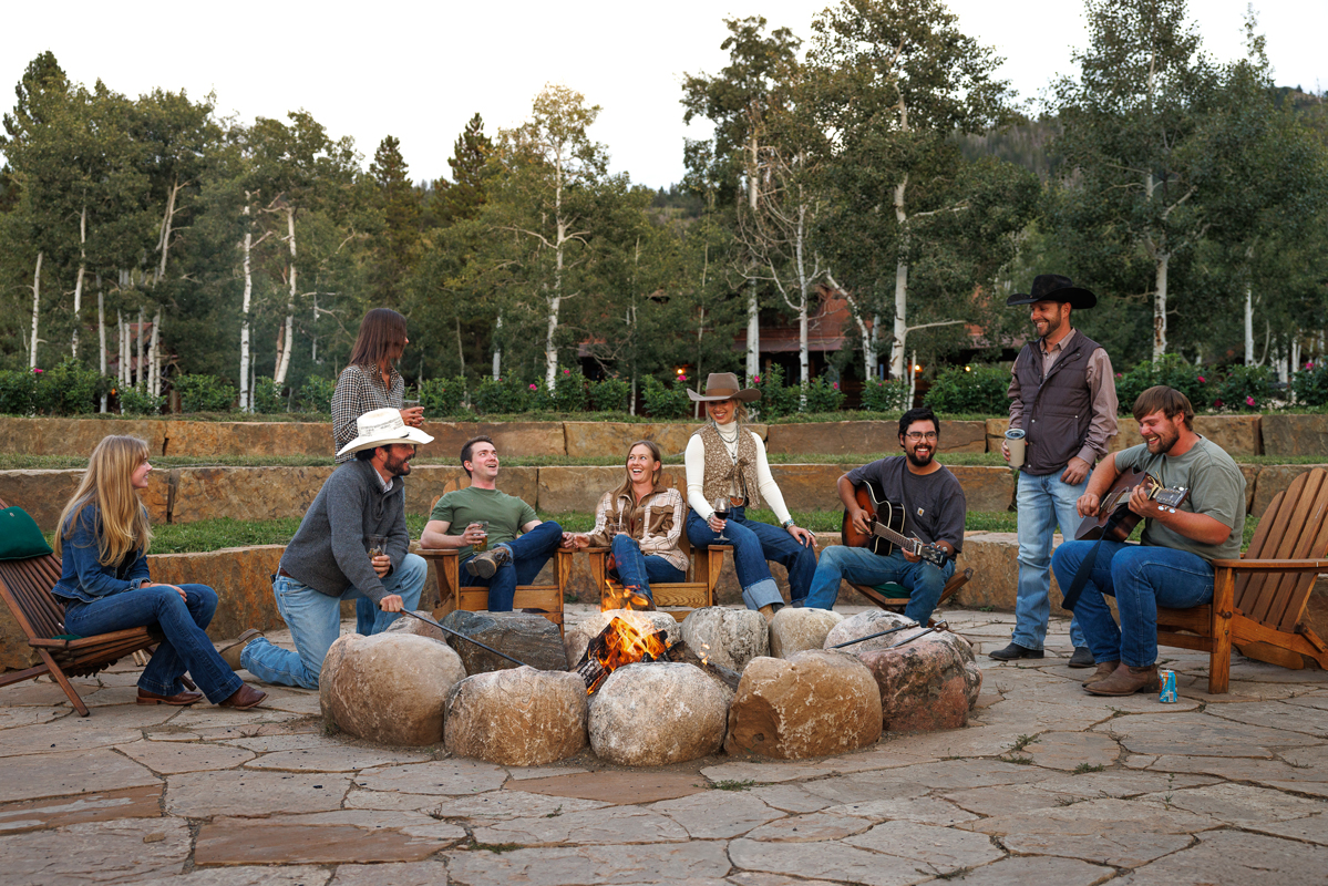 A group gathering at The Home Ranch, an ideal luxury guest ranch for family and friends while adventuring in the great outdoors.