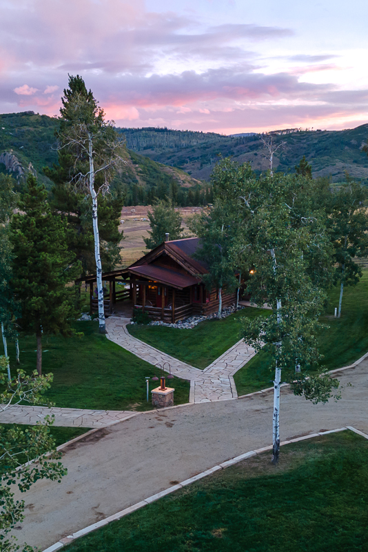 An aerial view of the Birdhouse guest cabin at The Home Ranch in Colorado.