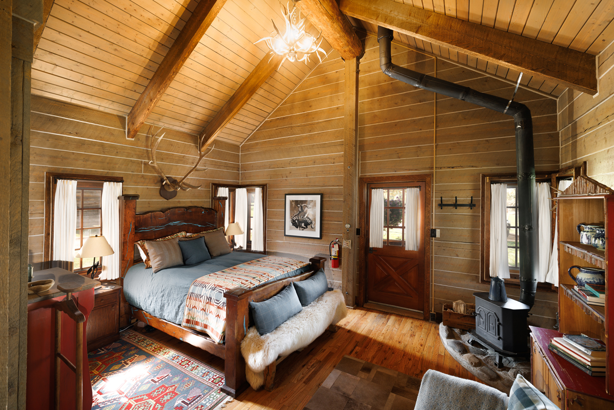 Luxury studio style bedroom area of Roo at Home Ranch in Clark, Colorado.