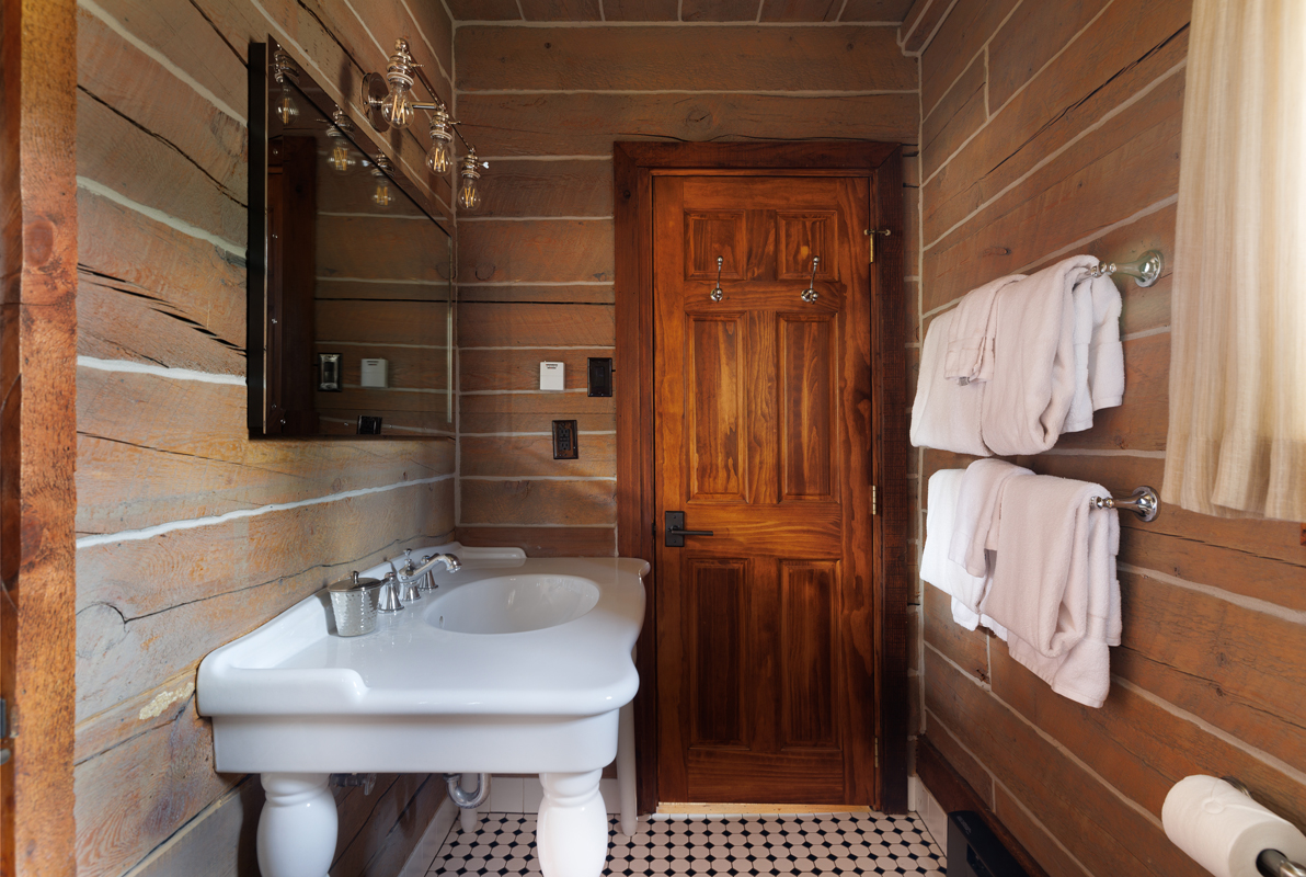 The bathroom amenities of the Kanga guest cabin at The Home Ranch in Colorado.