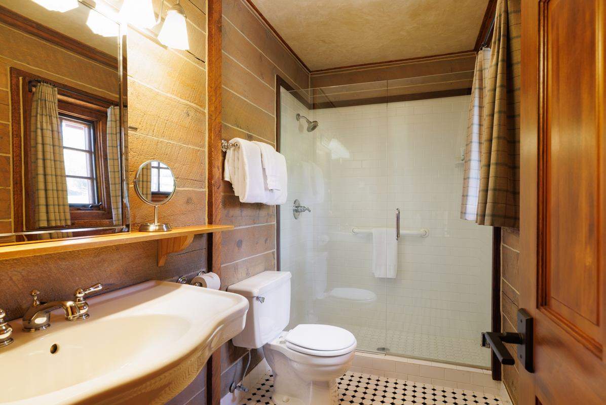 The bathroom amenities of the Birdhouse, a cozy guest cabin at The Home Ranch in Colorado.