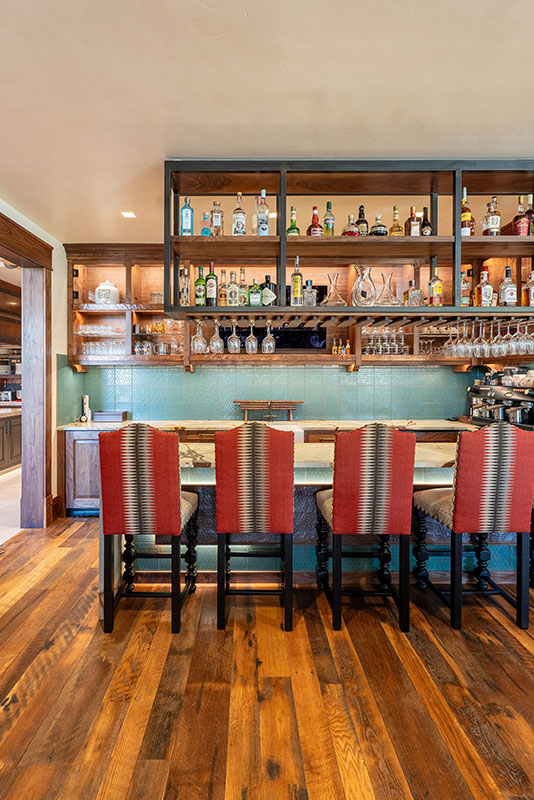 Bar area of The Lodge, a two-room suite at The Home Ranch in Colorado.