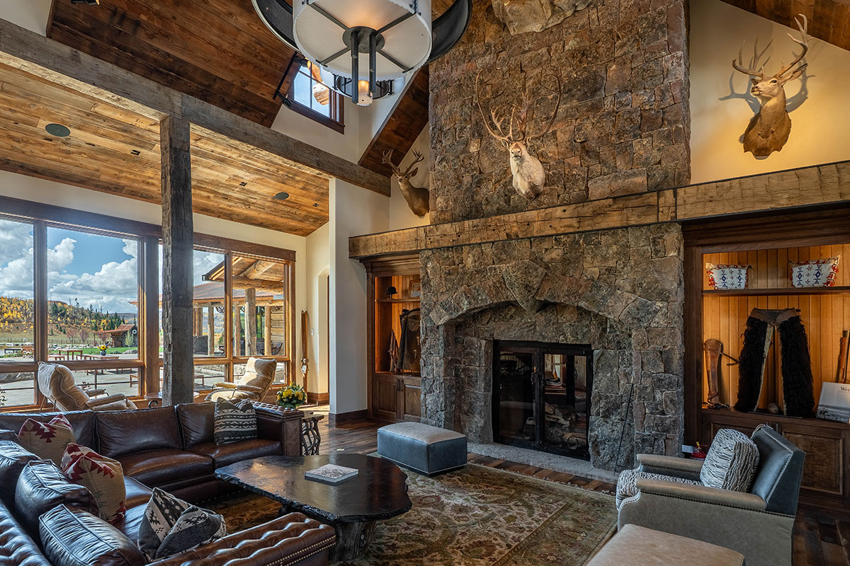 The fireplace of The Lodge, a two-room suite at The Home Ranch in Colorado.