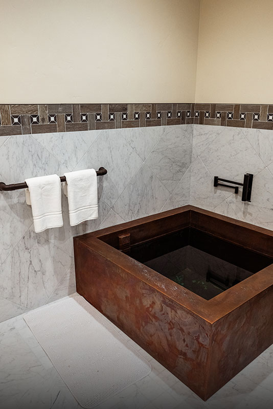 Steam shower and cold plunge at The Home Ranch in Colorado.