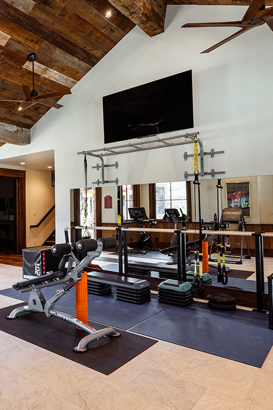 State of the art fitness center and gym at The Home Ranch in Colorado.
