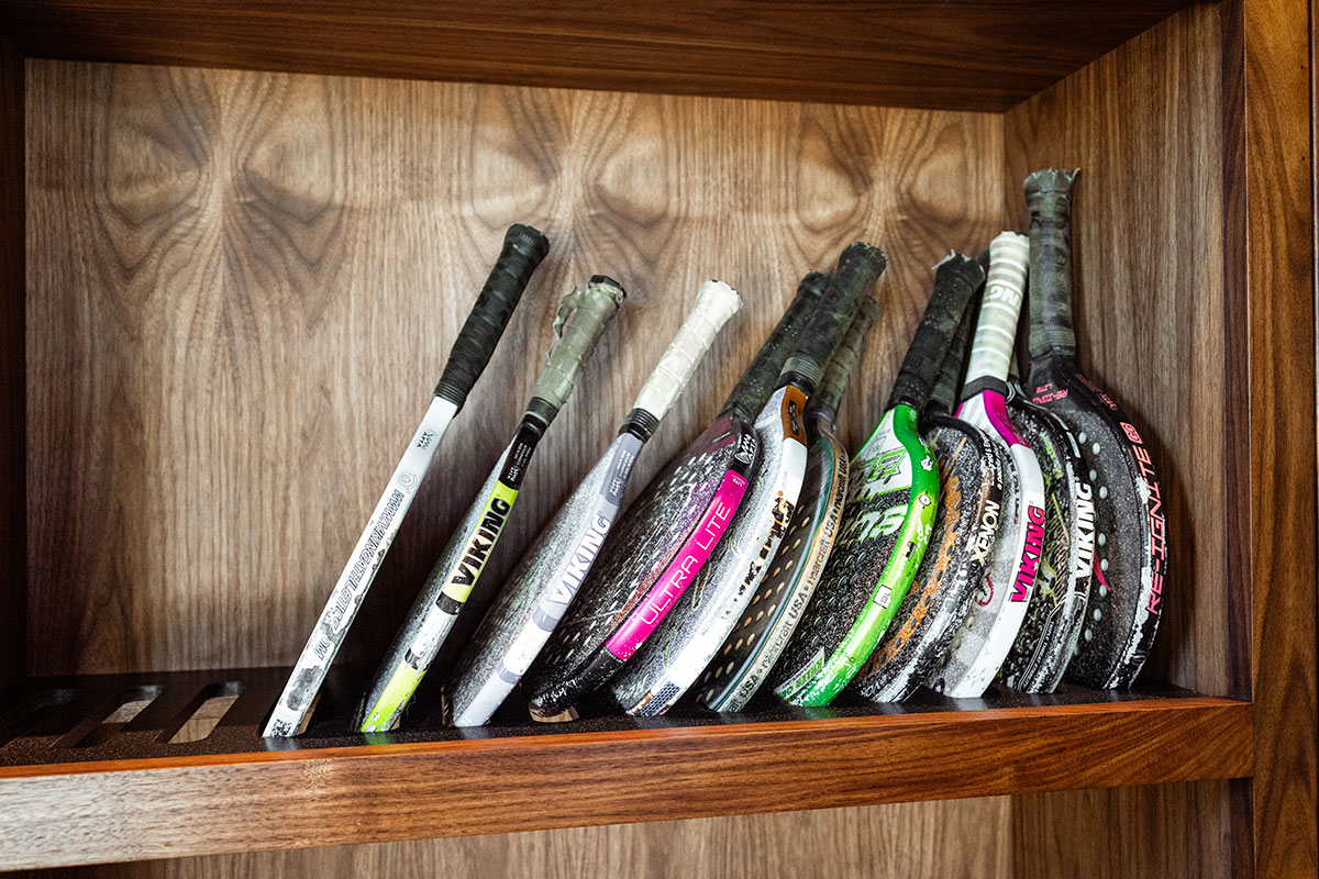 Paddles in the outfitter's room at The Home Ranch in Colorado.