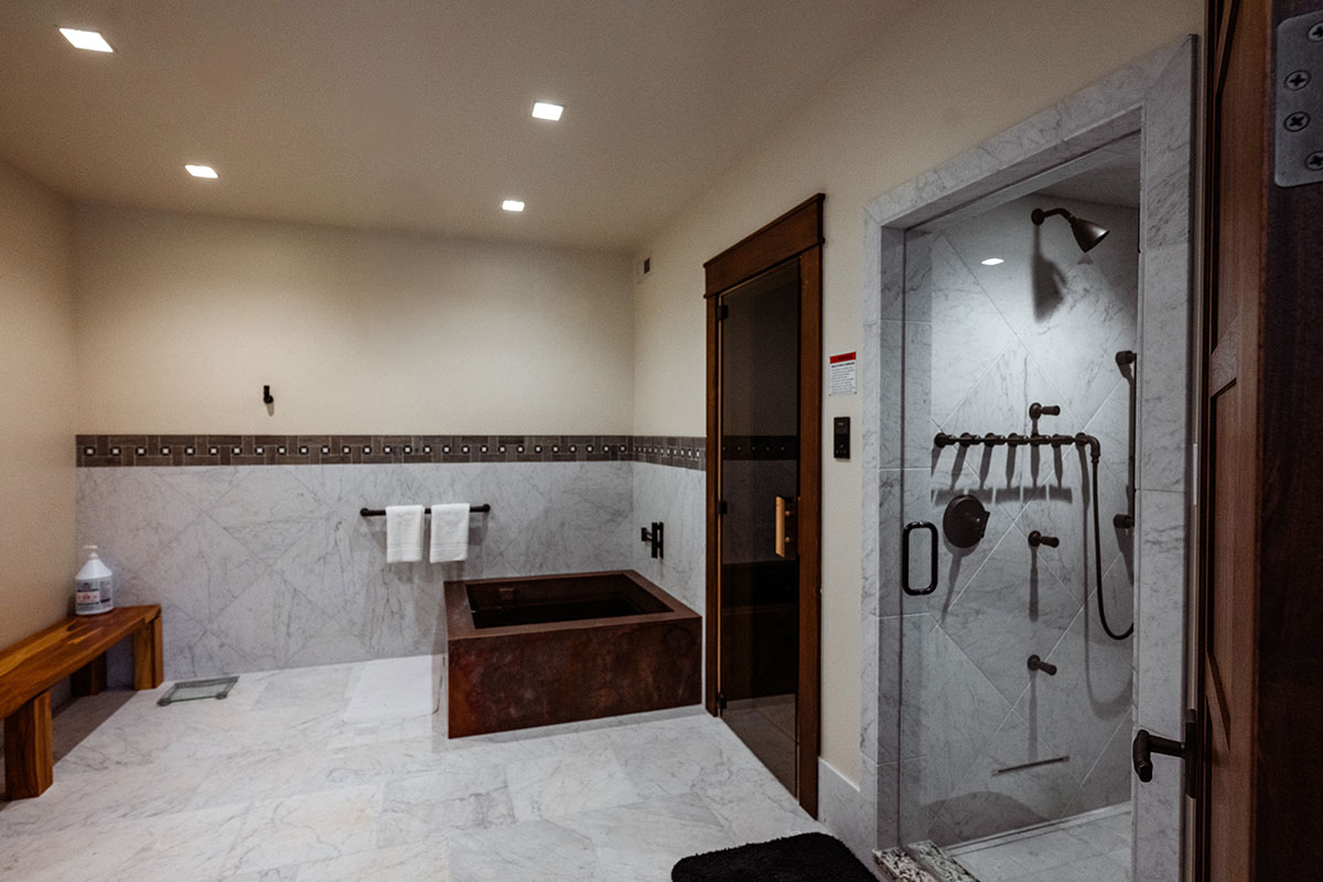 Steam shower and cold plunge at The Home Ranch in Colorado.